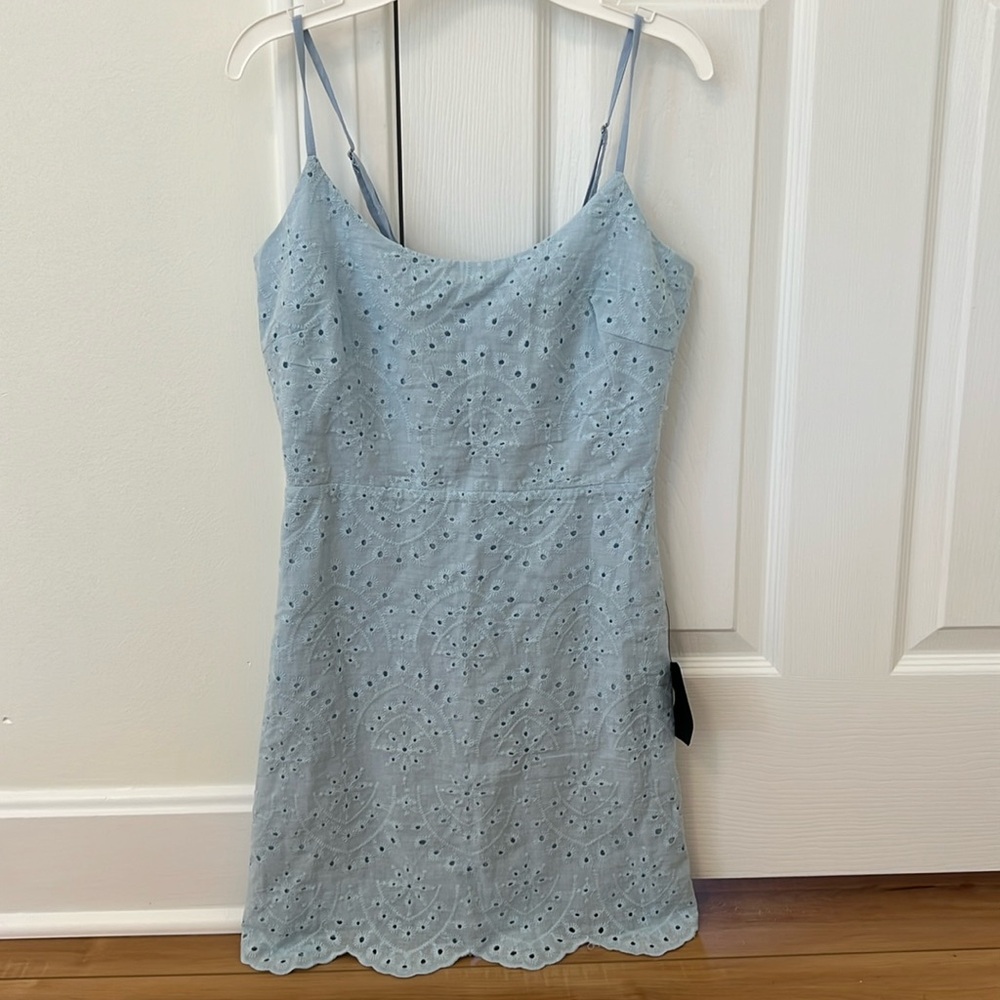 NWT Lulus Modern Romantic Light Blue Eyelet Lace Mini Dress